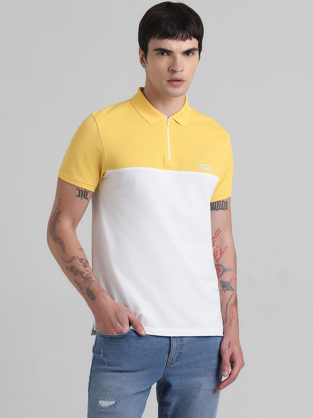 Yellow Colourblocked Polo T-shirt
