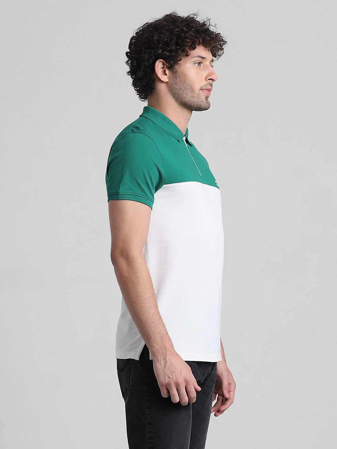 Green Zipped Colourblocked Polo