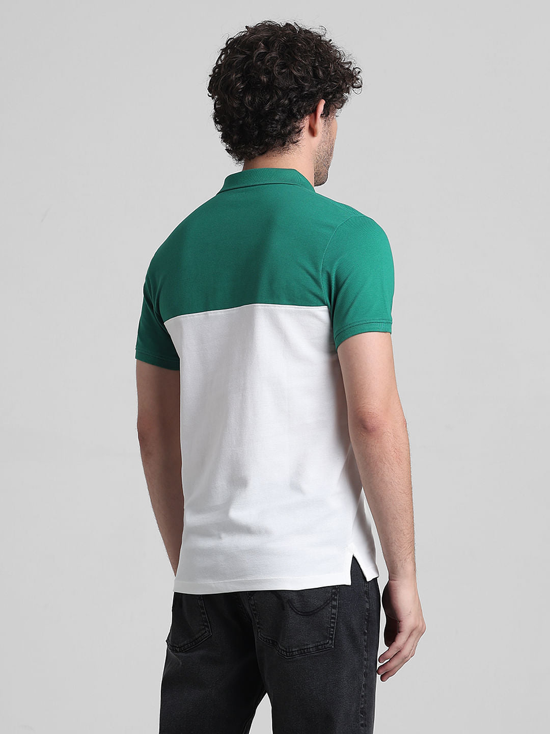 Green Zipped Colourblocked Polo