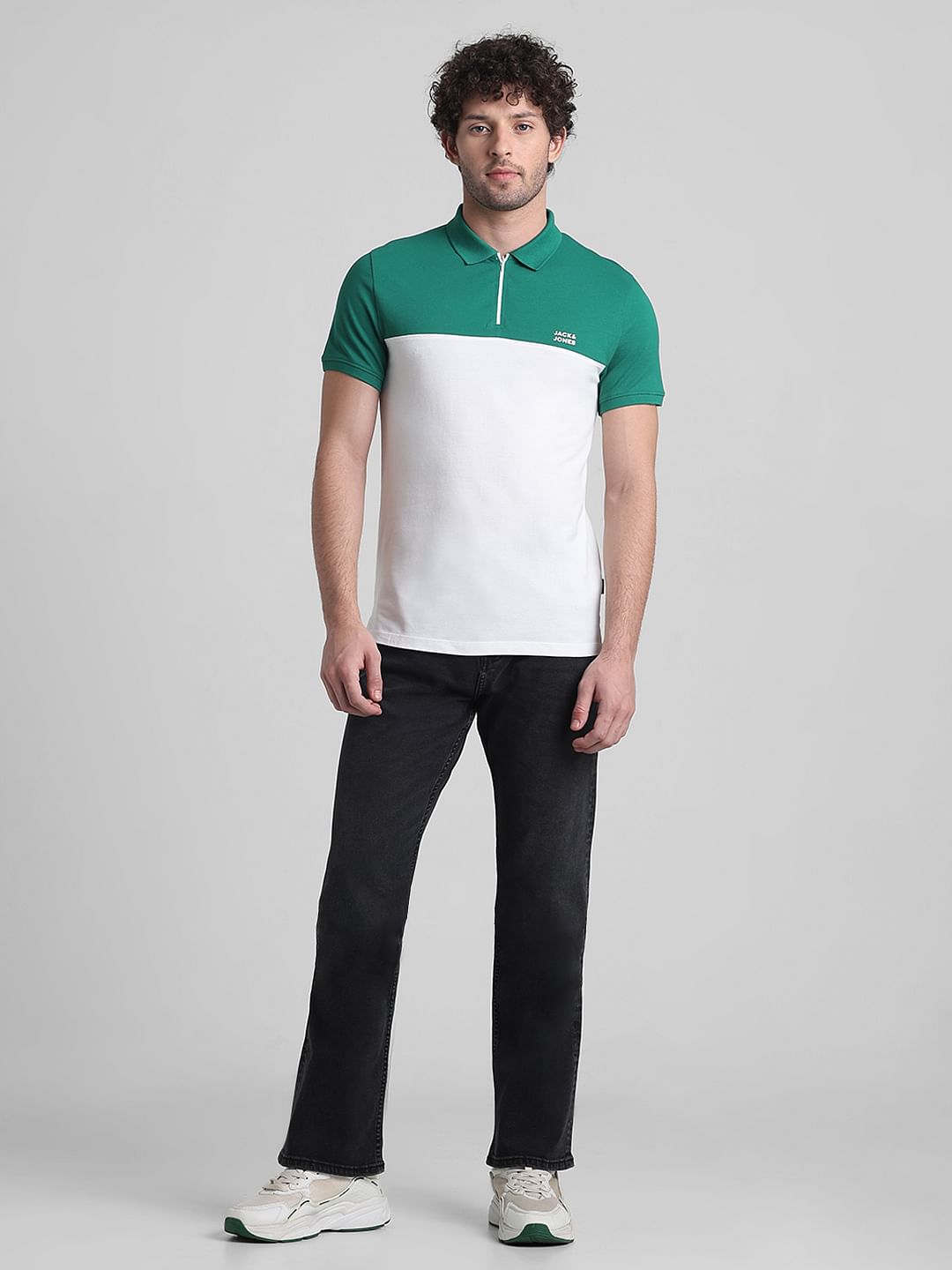 Green Zipped Colourblocked Polo