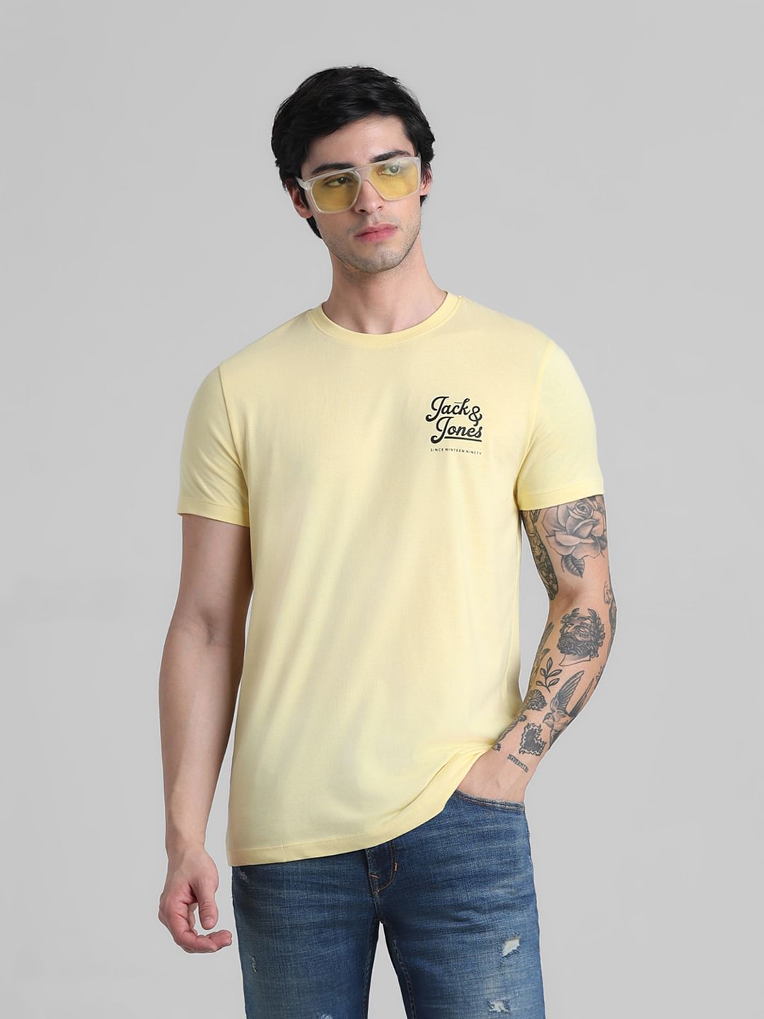 Yellow Chest Branding Crew Neck T-shirt - S