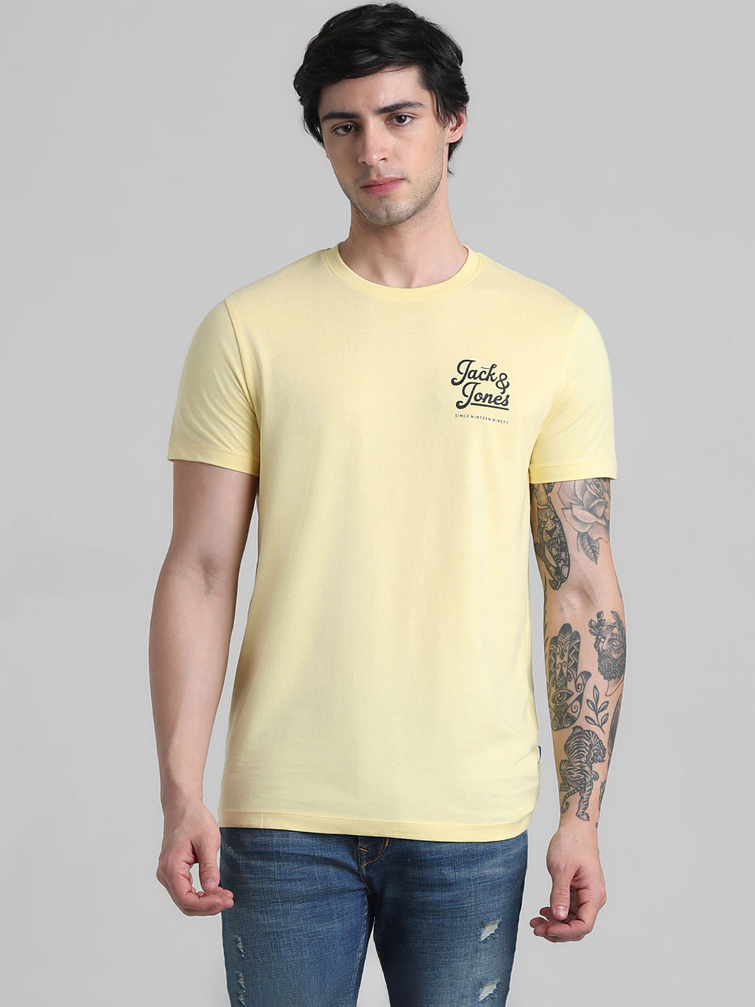Yellow Chest Branding Crew Neck T-shirt