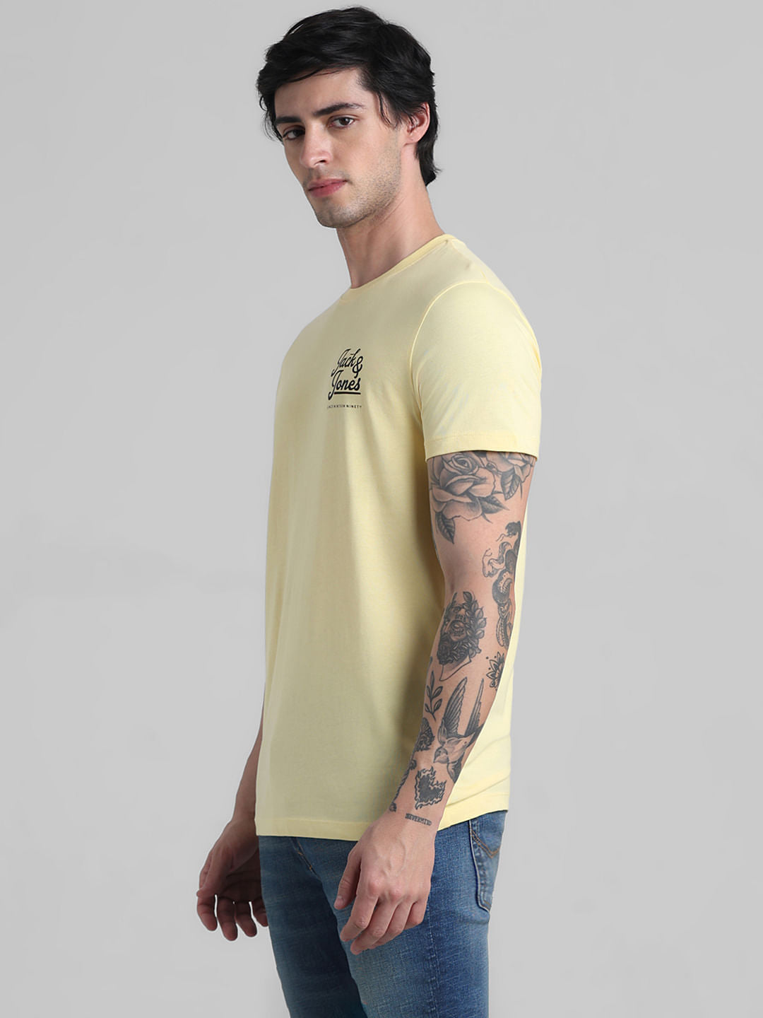Yellow Chest Branding Crew Neck T-shirt