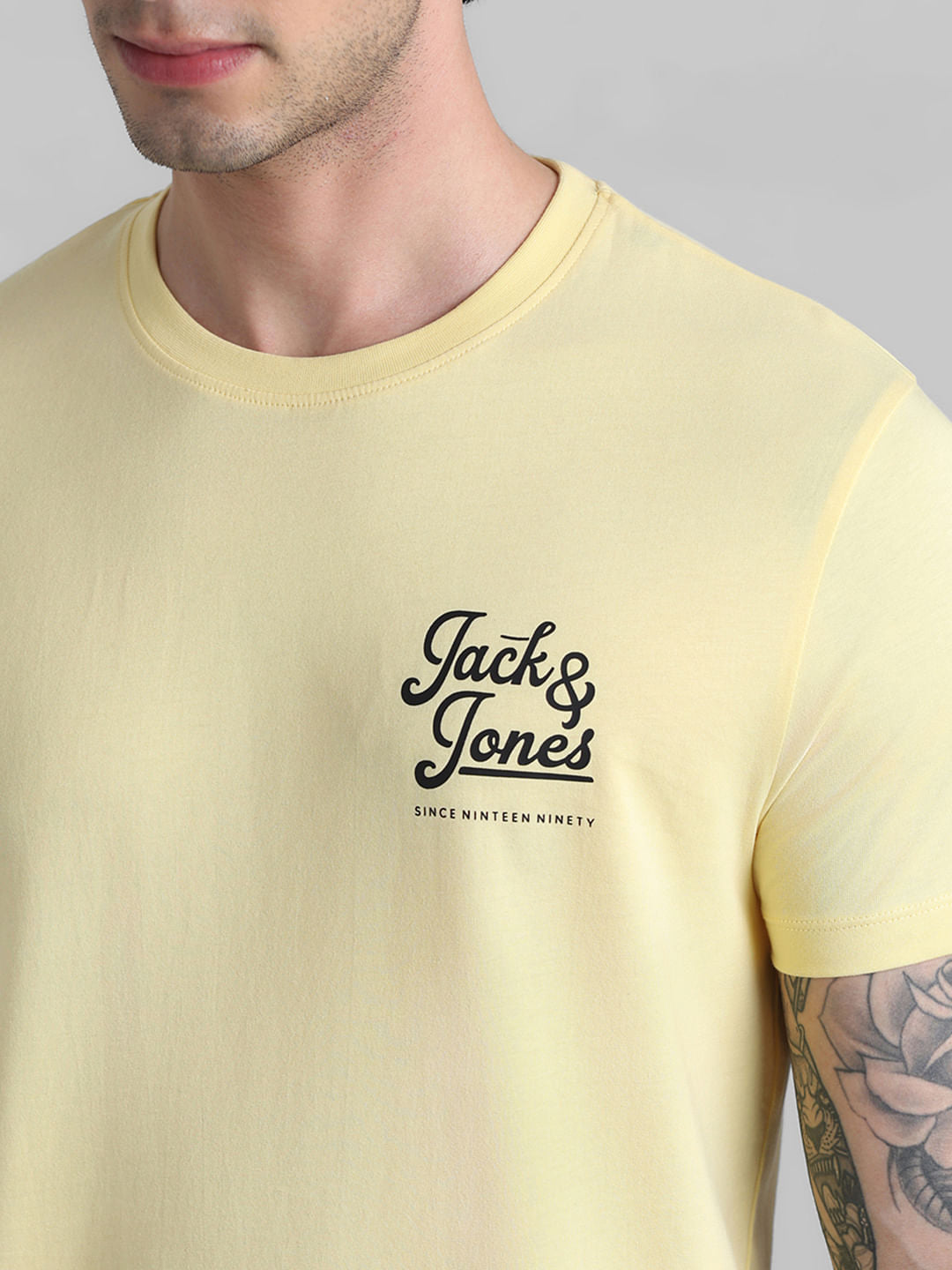 Yellow Chest Branding Crew Neck T-shirt