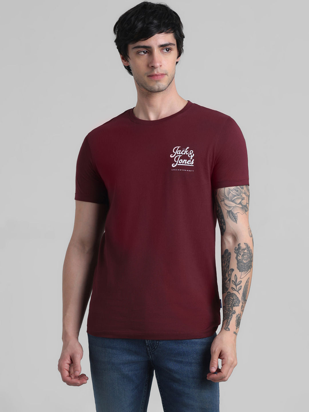 Maroon Chest Branding Crew Neck T-shirt