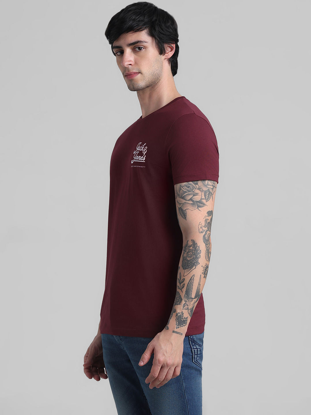 Maroon Chest Branding Crew Neck T-shirt