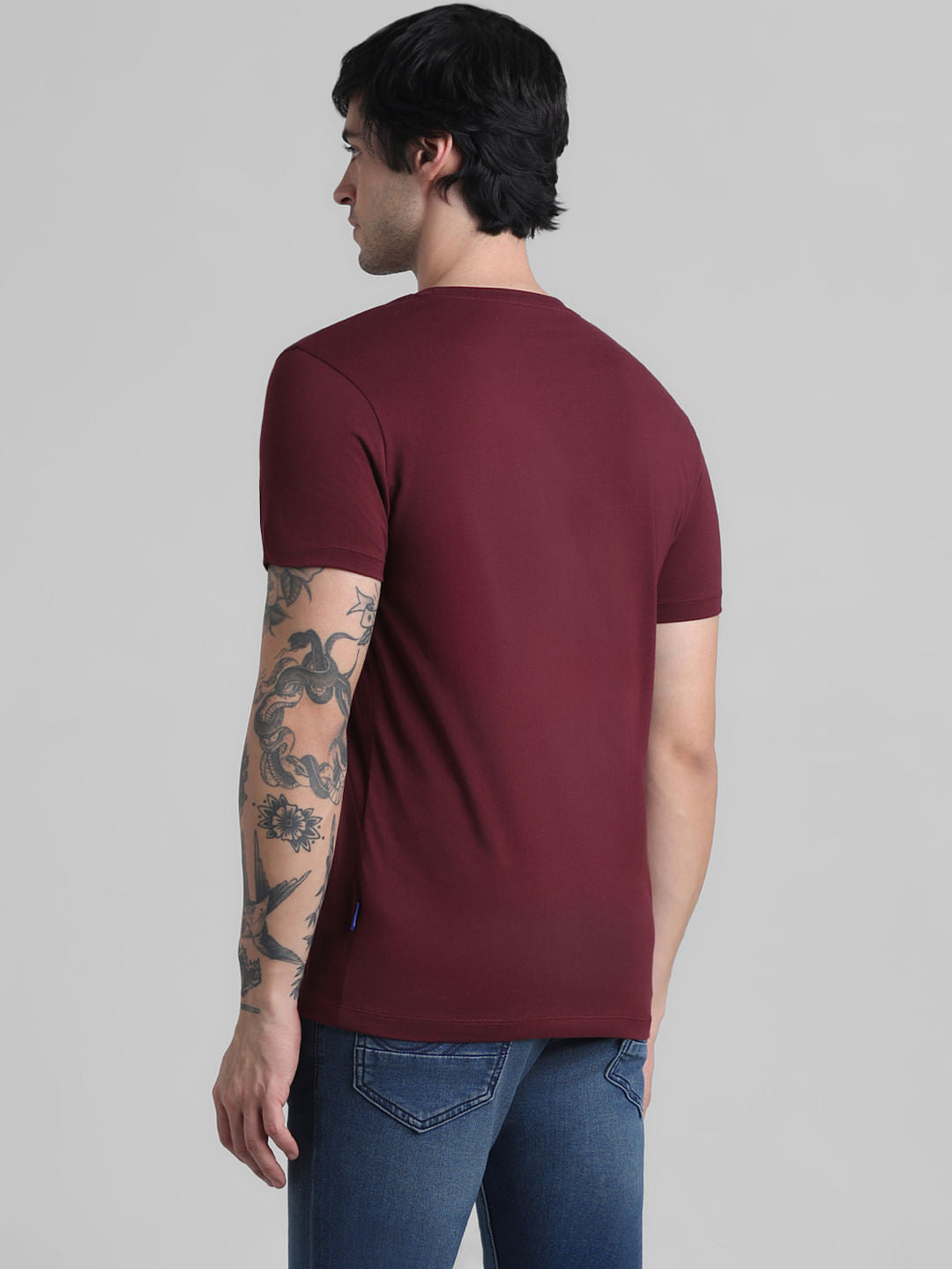 Maroon Chest Branding Crew Neck T-shirt