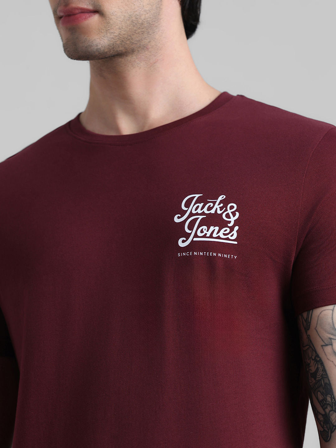 Maroon Chest Branding Crew Neck T-shirt