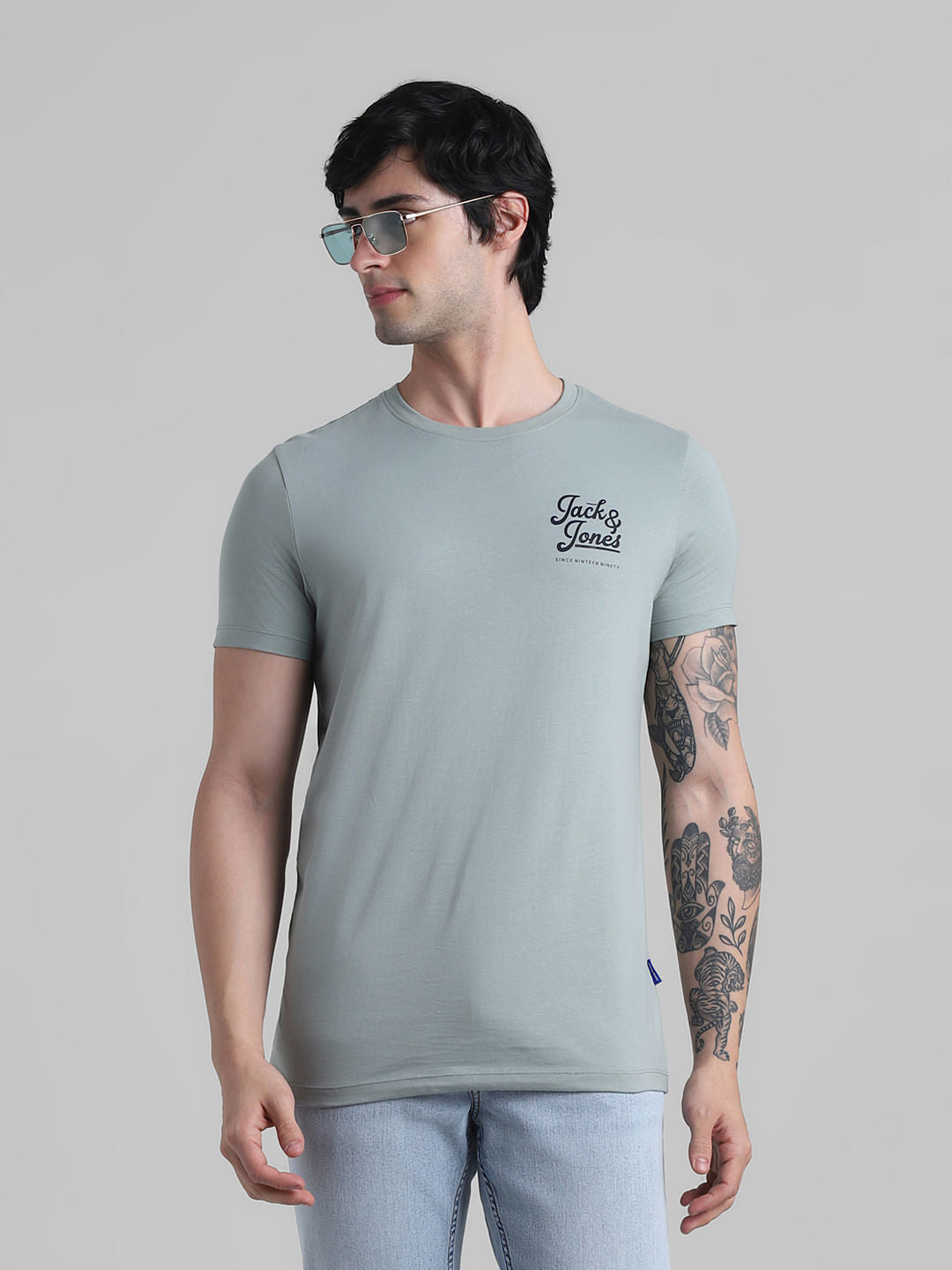 Slate Grey Logo Text Crew Neck T-shirt - S