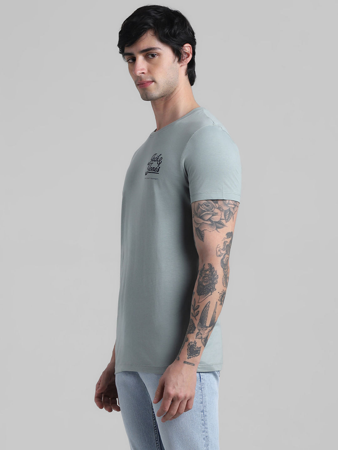 Slate Grey Logo Text Crew Neck T-shirt