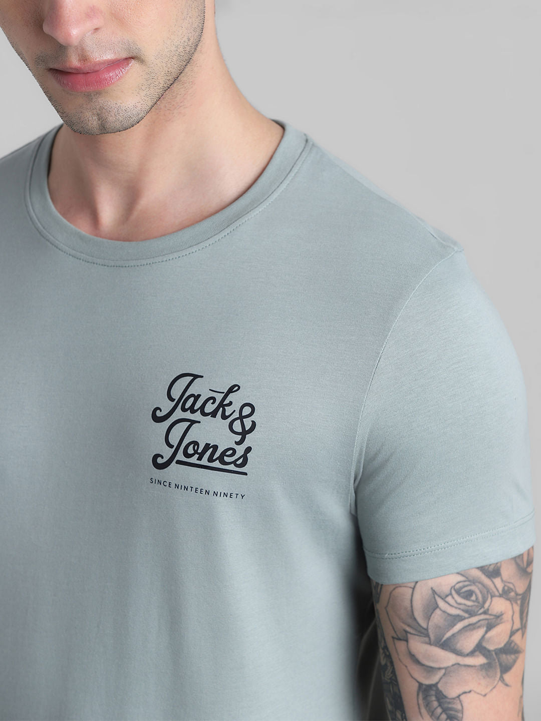 Slate Grey Logo Text Crew Neck T-shirt