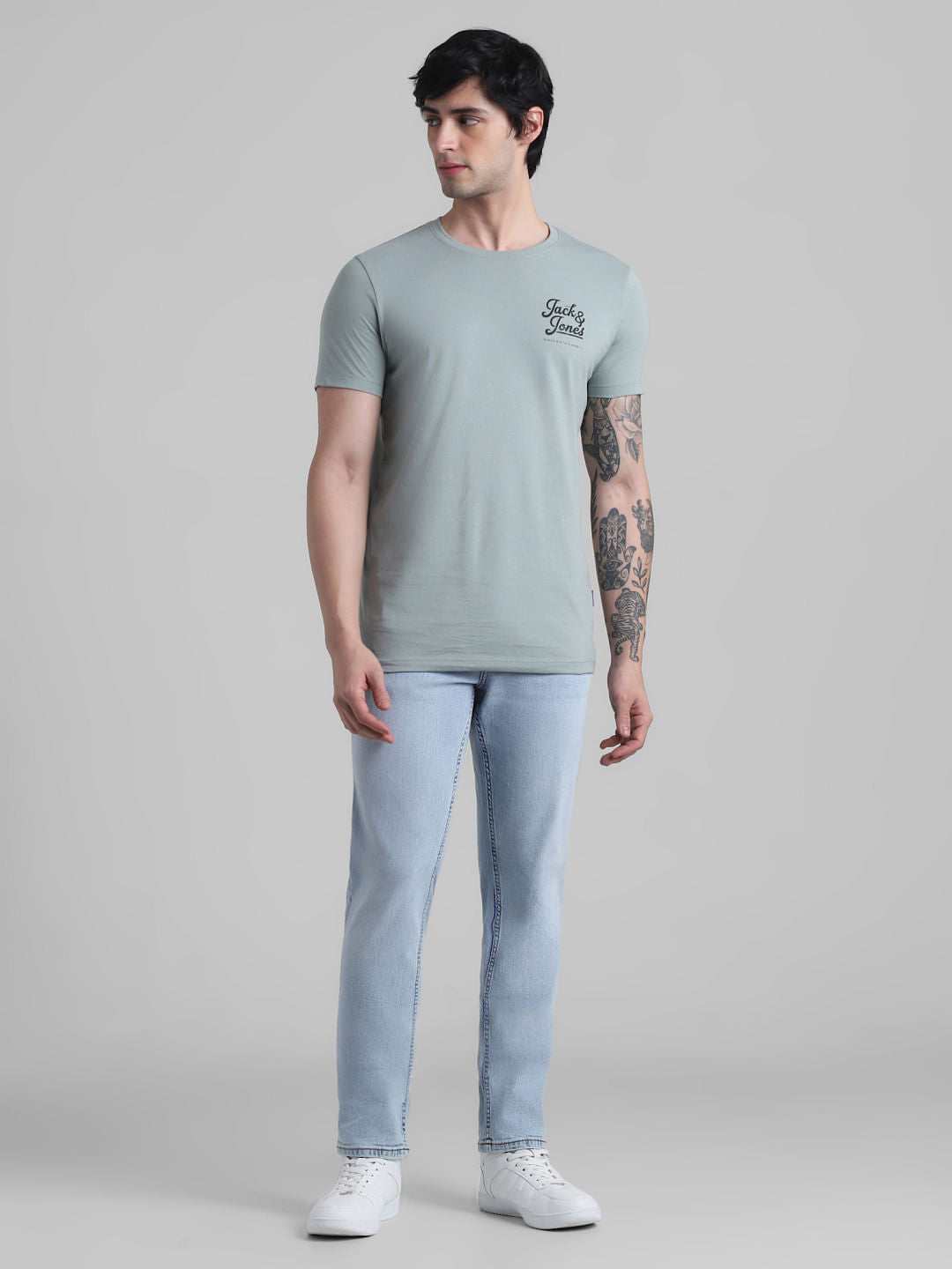 Slate Grey Logo Text Crew Neck T-shirt