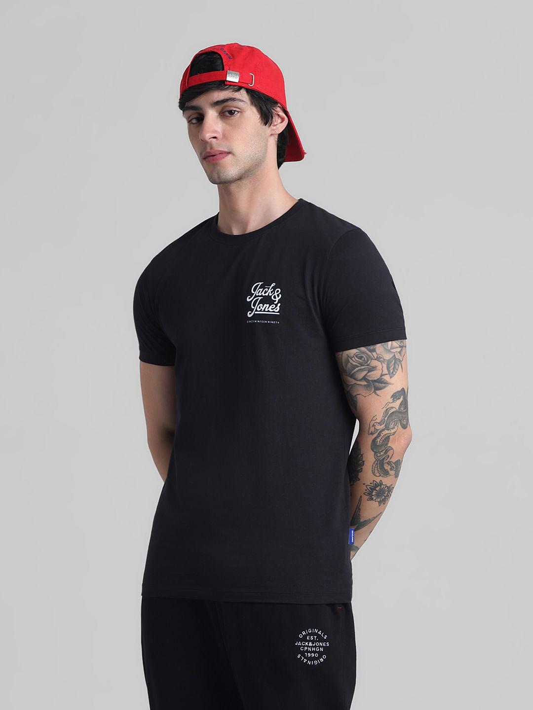 Black Chest Branding Crew Neck T-shirt - S