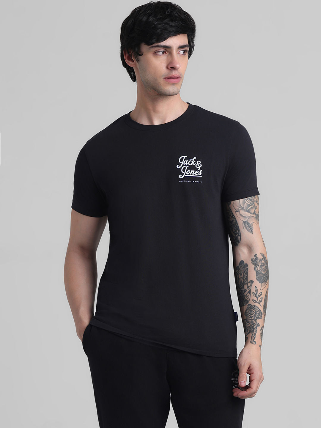 Black Chest Branding Crew Neck T-shirt