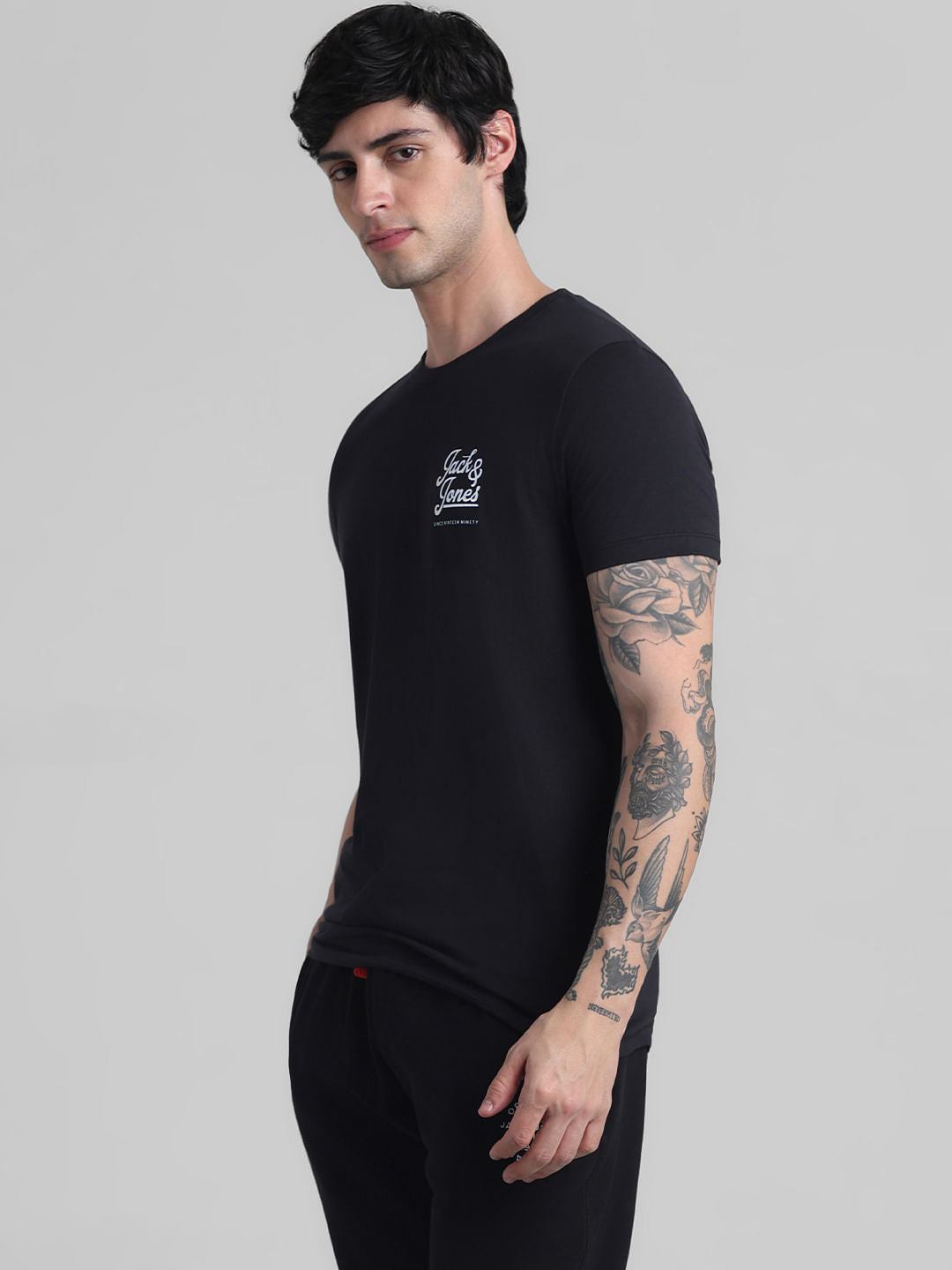 Black Chest Branding Crew Neck T-shirt
