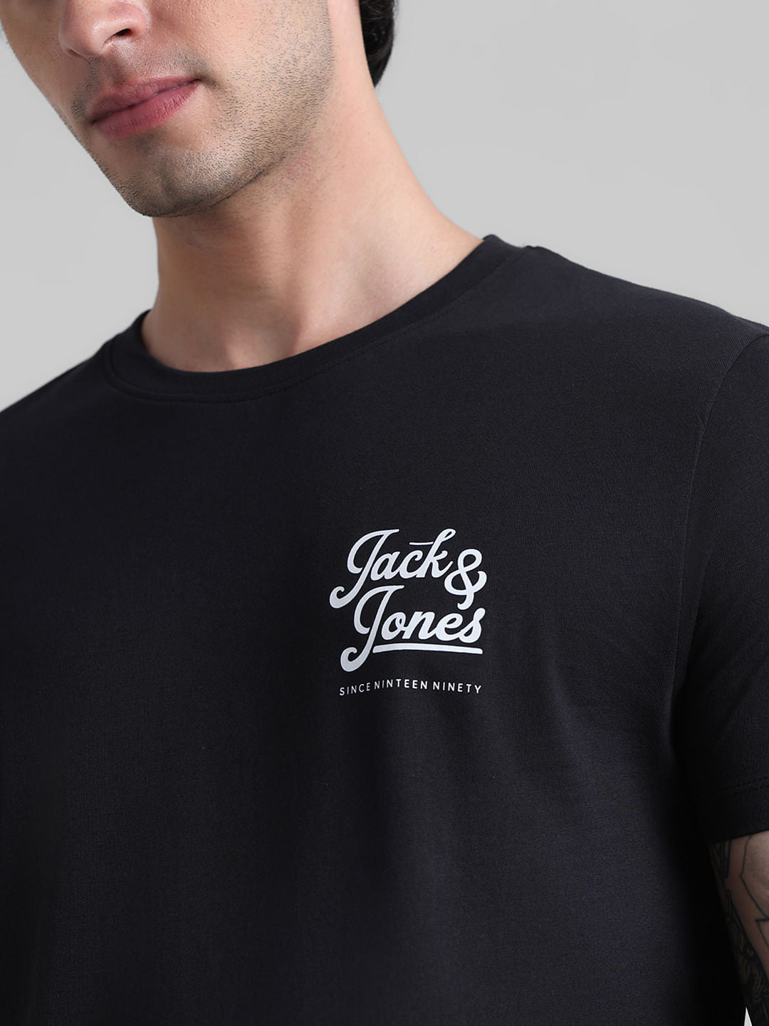Black Chest Branding Crew Neck T-shirt