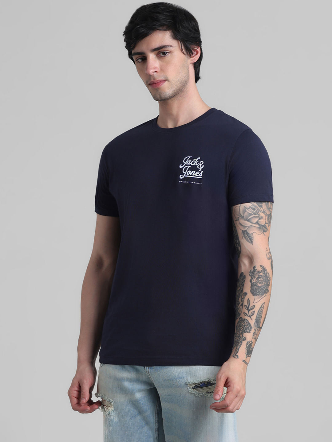 Navy Blue Chest Branding Crew Neck T-shirt