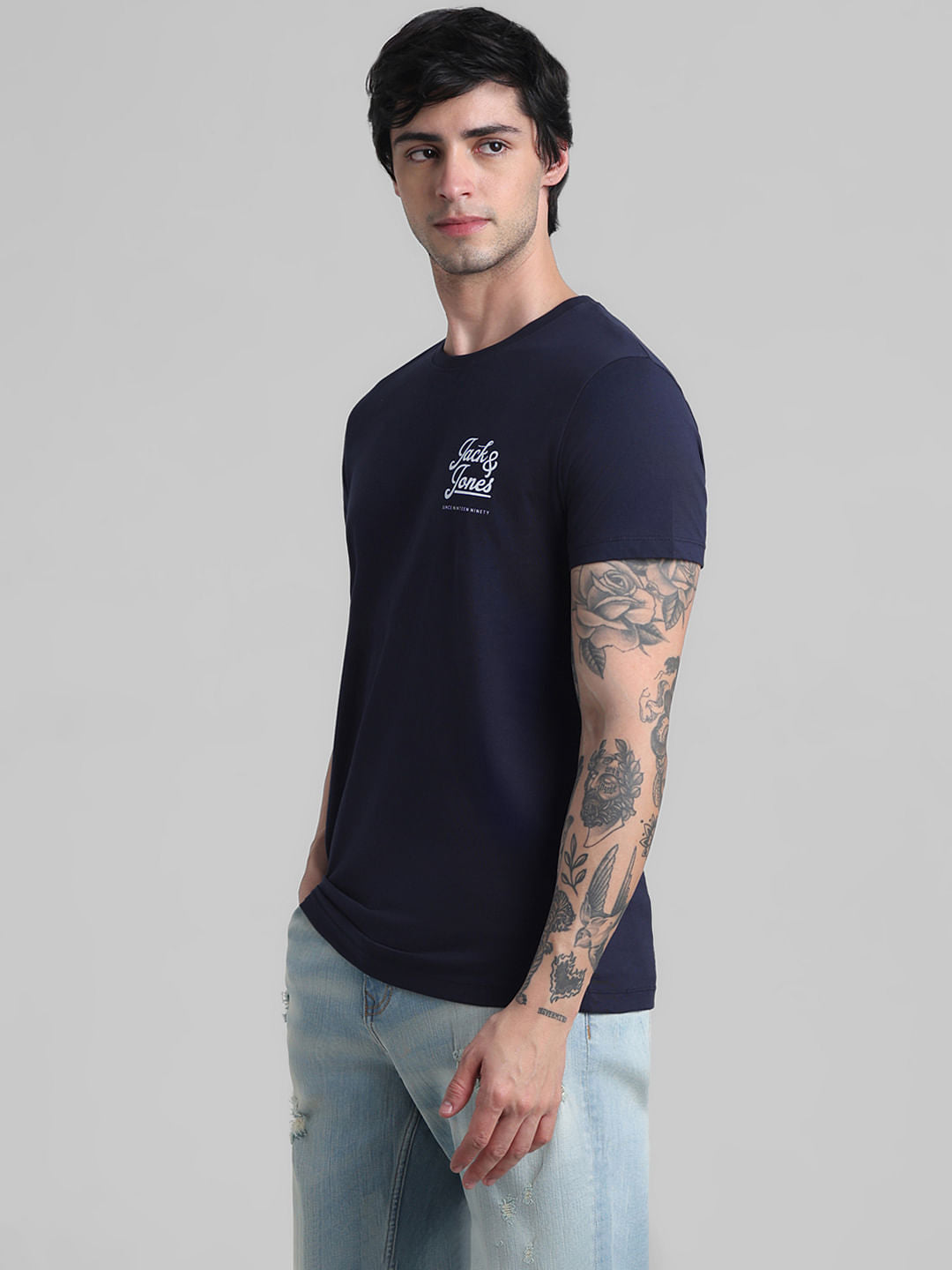 Navy Blue Chest Branding Crew Neck T-shirt