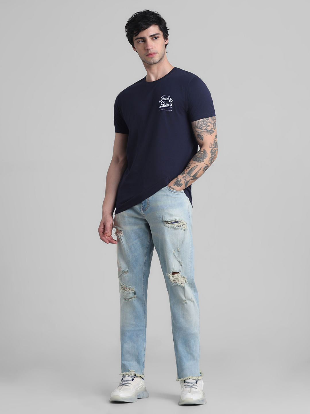 Navy Blue Chest Branding Crew Neck T-shirt