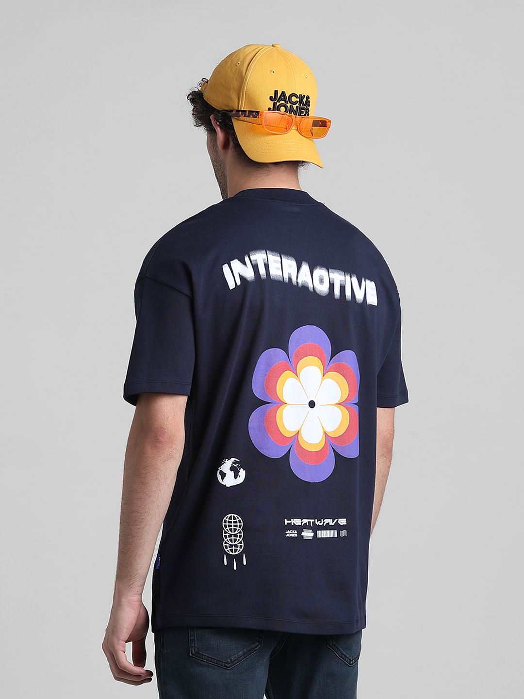 Navy Blue Graphic Printed Oversized T-shirt - S