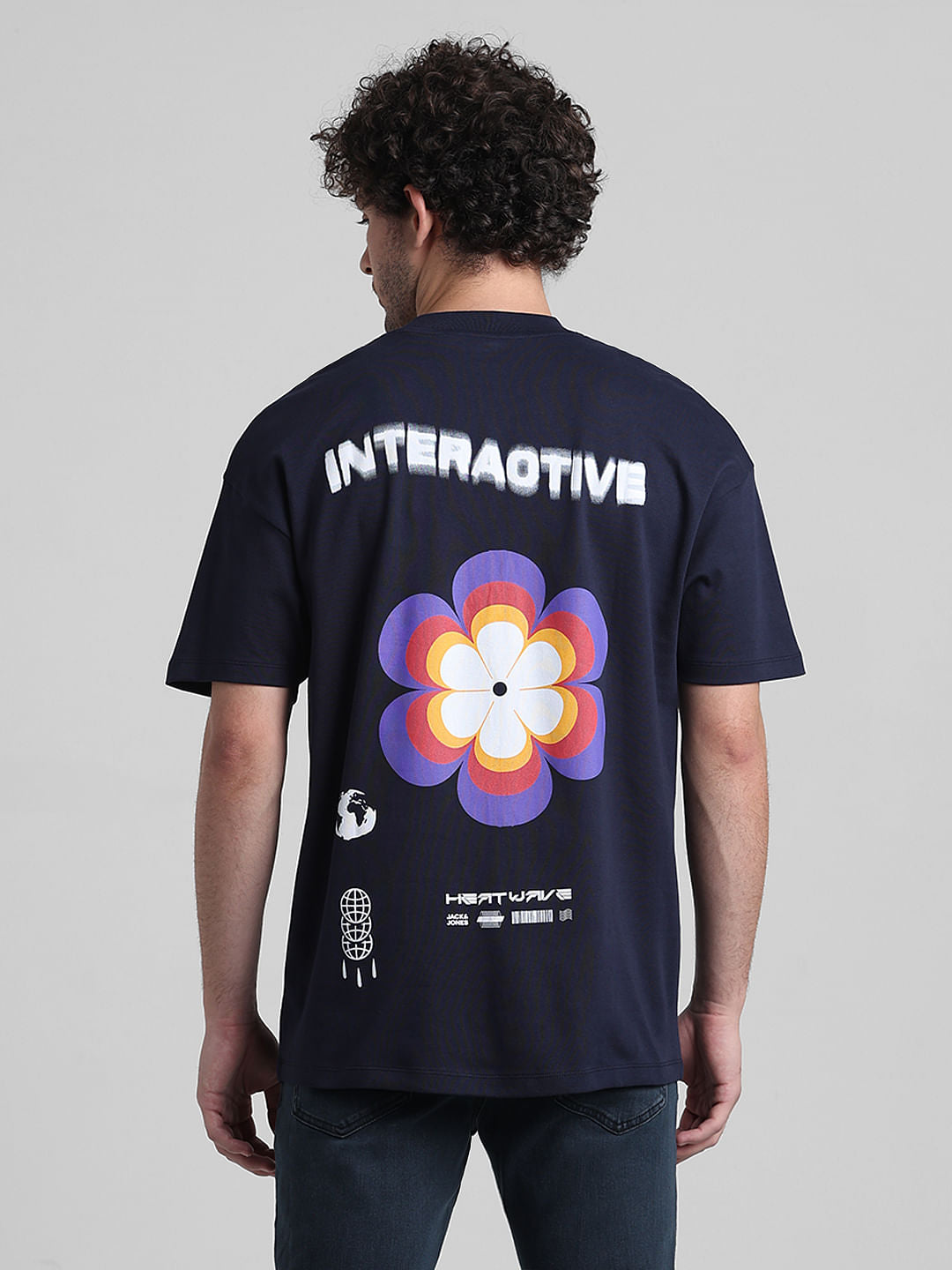 Navy Blue Graphic Printed Oversized T-shirt