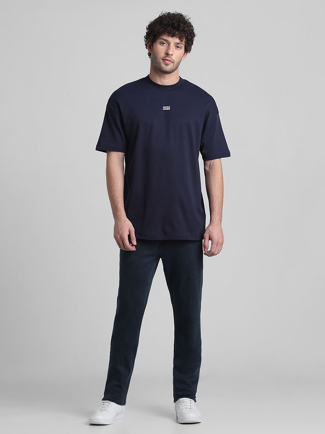 Navy Blue Graphic Printed Oversized T-shirt