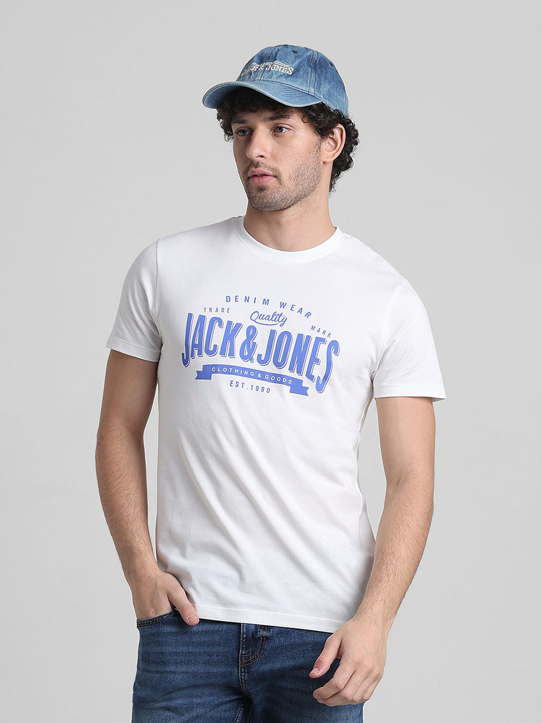 White Logo Text Crew Neck T-shirt