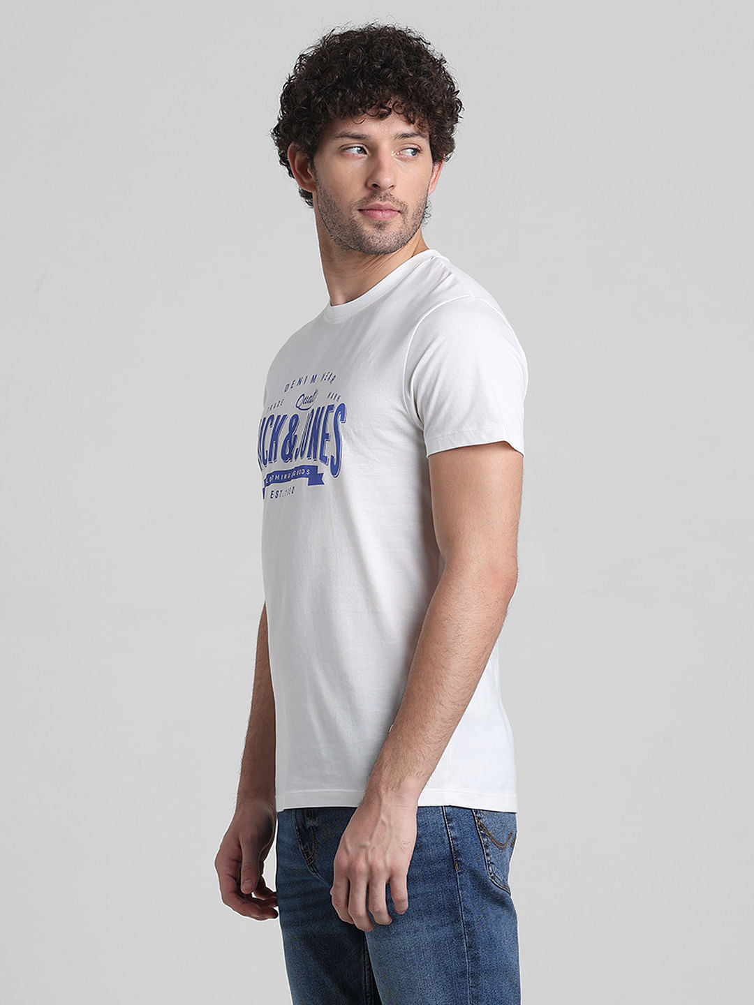White Logo Text Crew Neck T-shirt