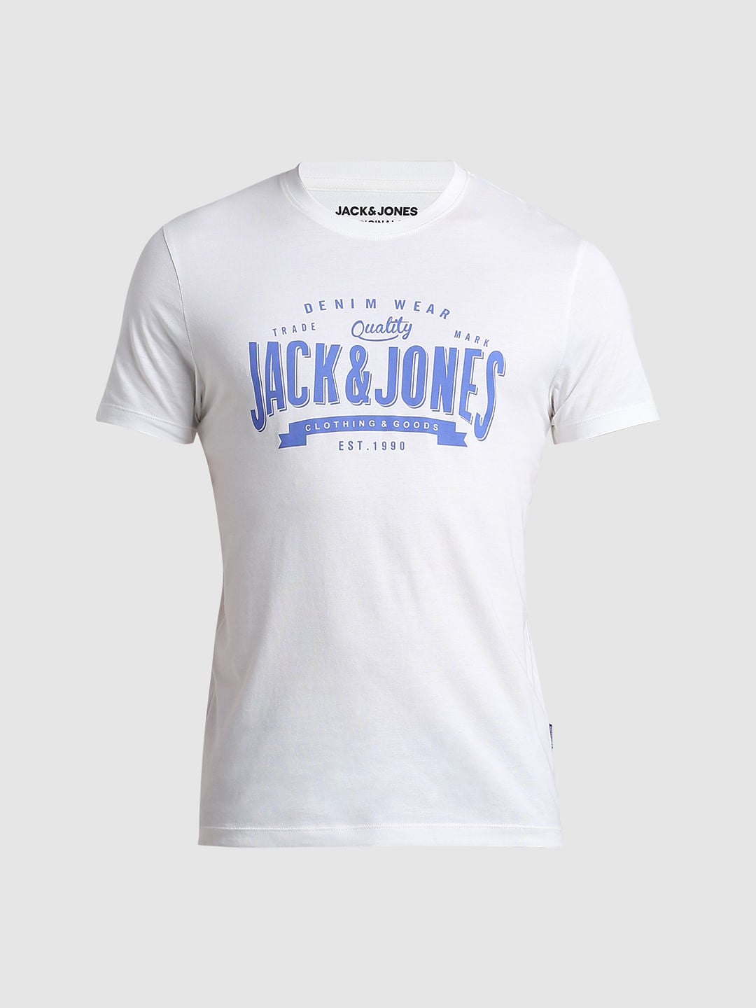 White Logo Text Crew Neck T-shirt