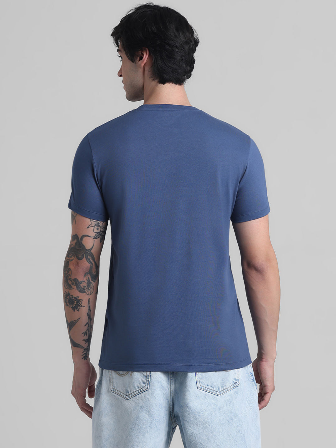 Blue Logo Print Crew Neck T-shirt