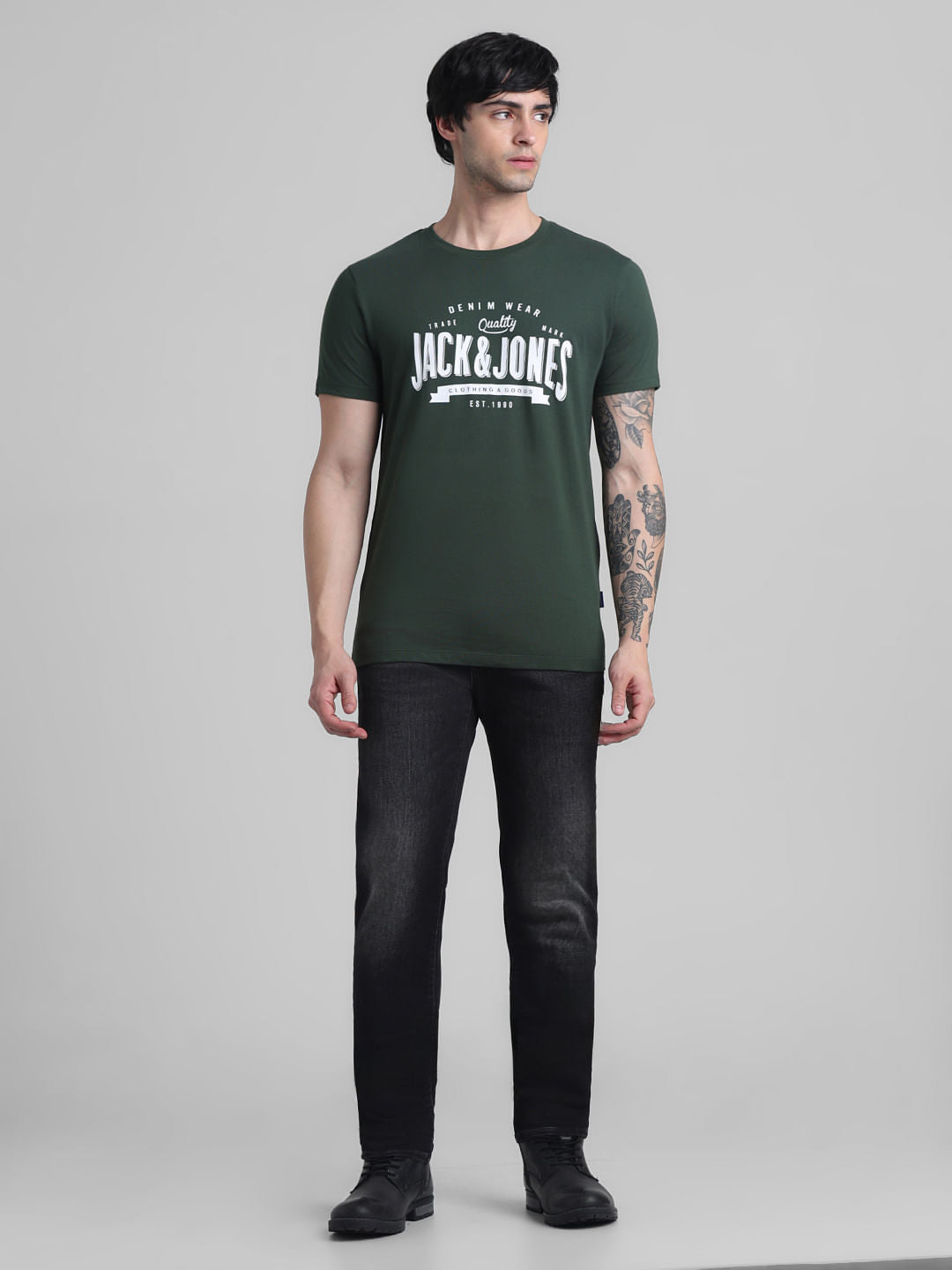 Green Logo Print Crew Neck T-shirt