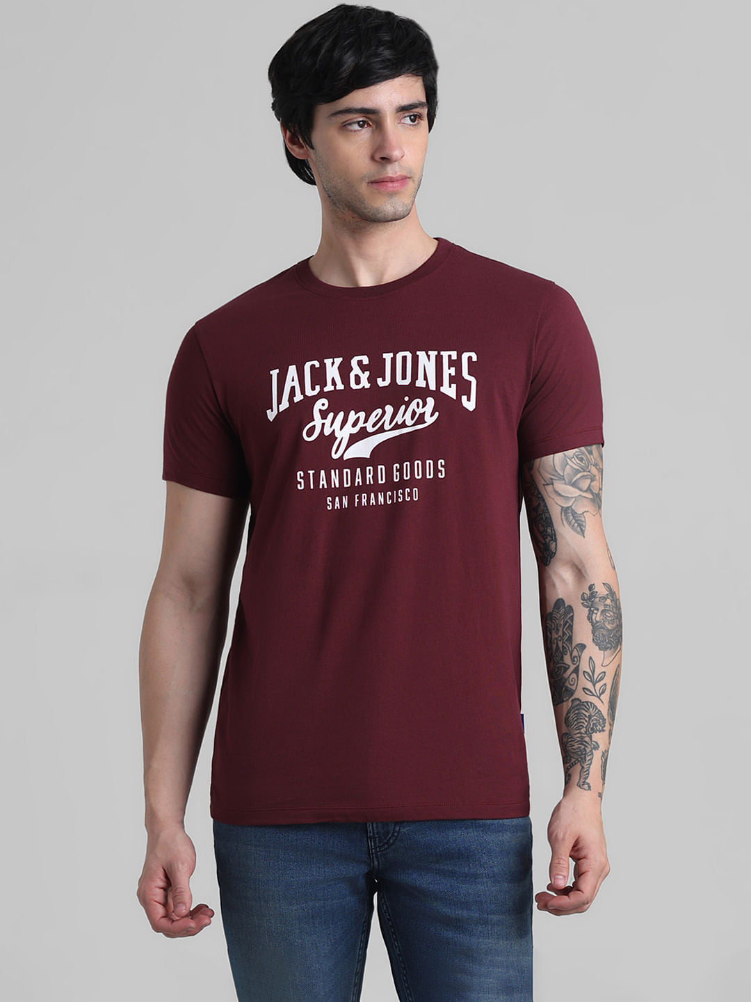 Maroon Logo Print Crew Neck T-shirt