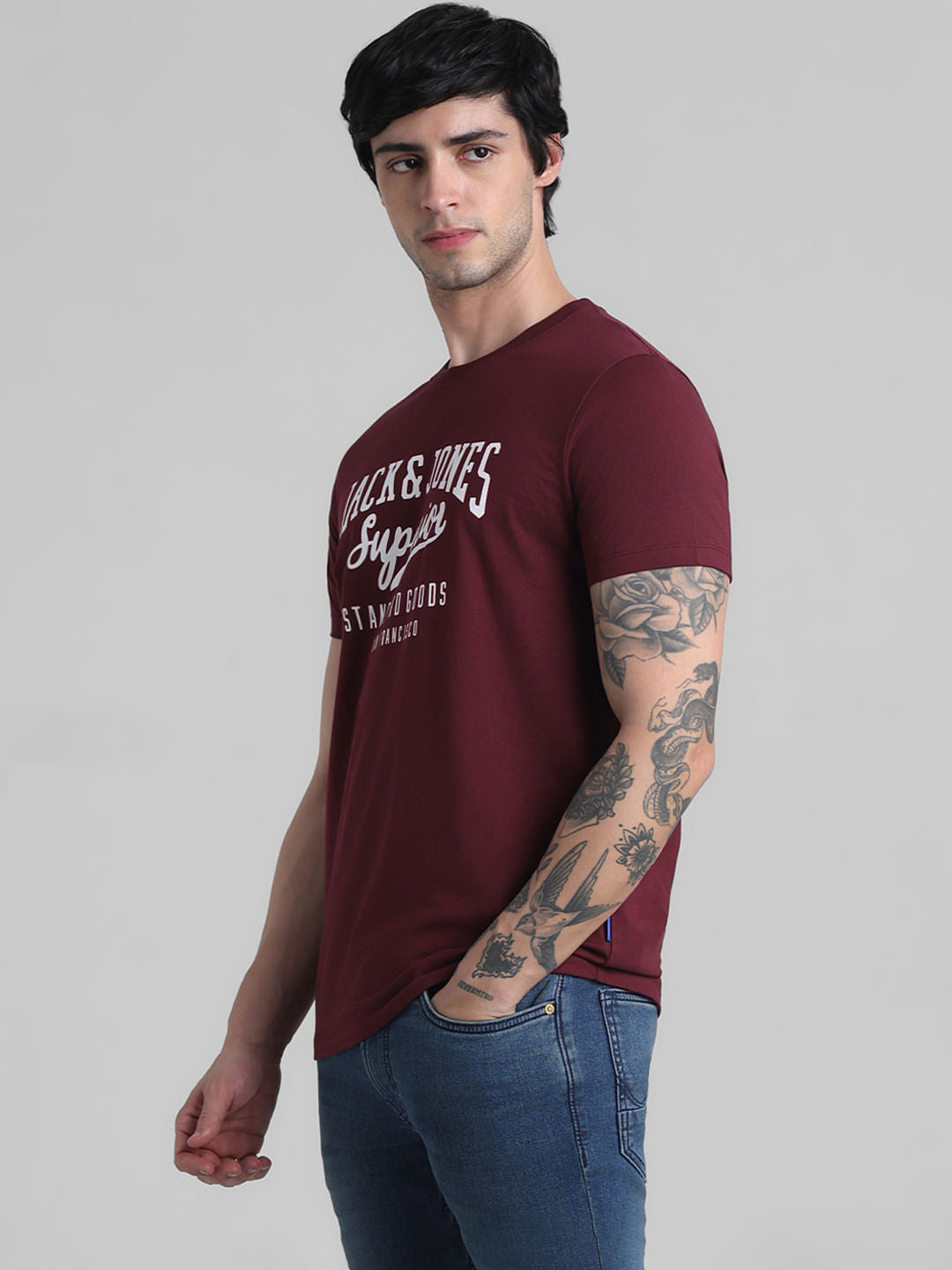 Maroon Logo Print Crew Neck T-shirt