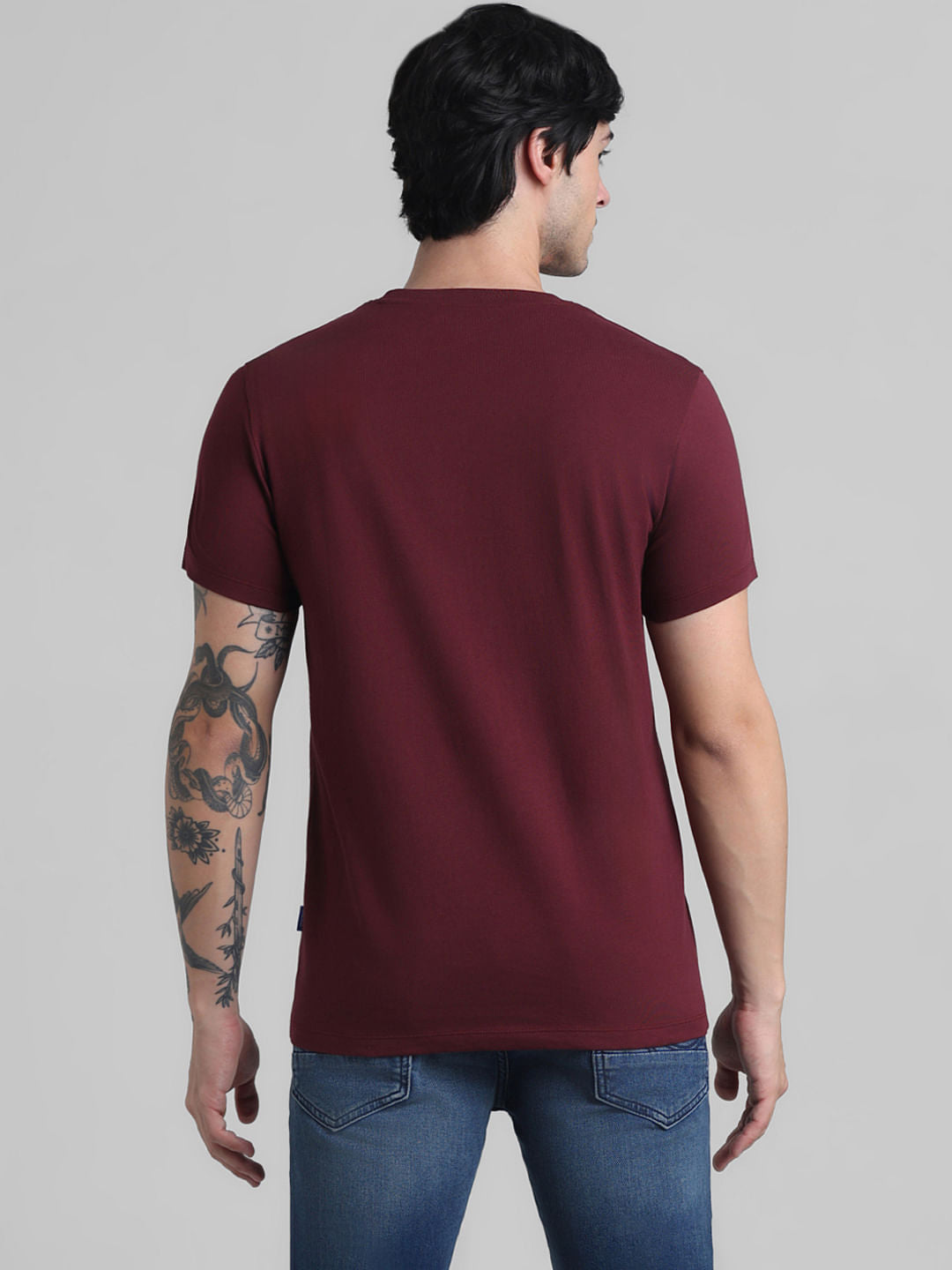 Maroon Logo Print Crew Neck T-shirt