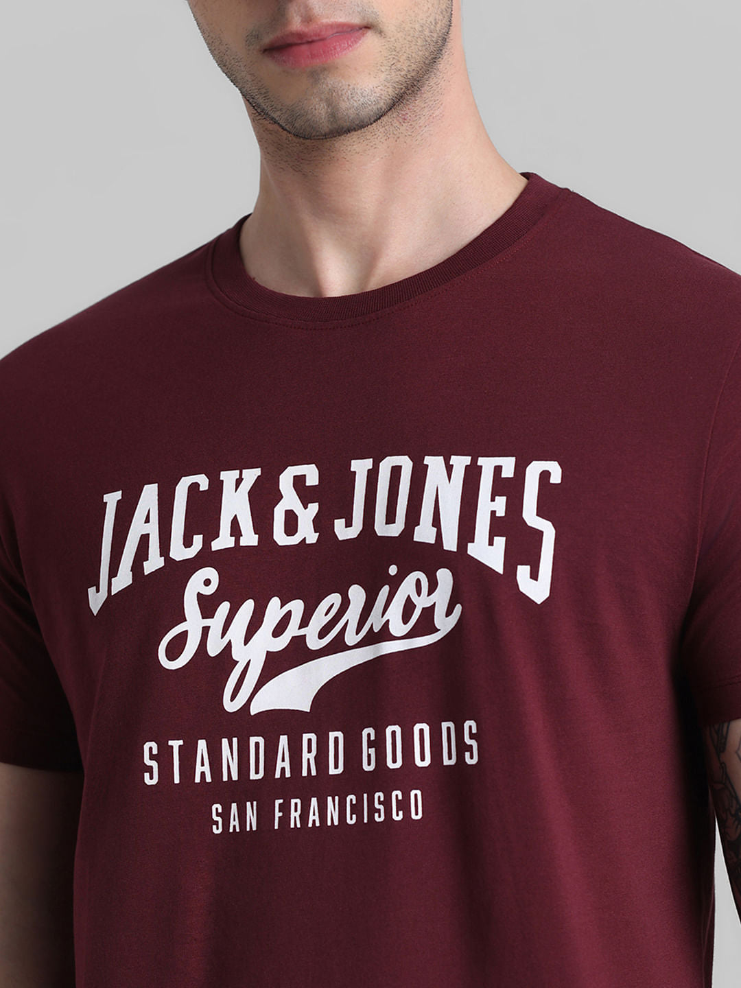 Maroon Logo Print Crew Neck T-shirt
