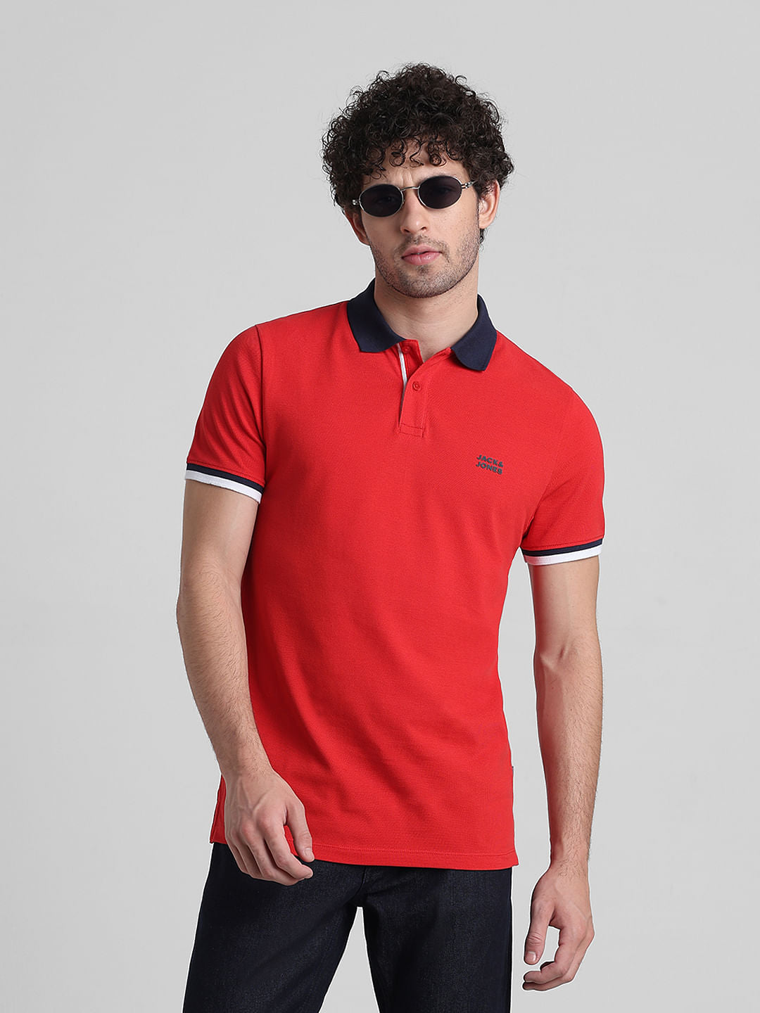 Red Contrast Tipping Cotton Polo - M