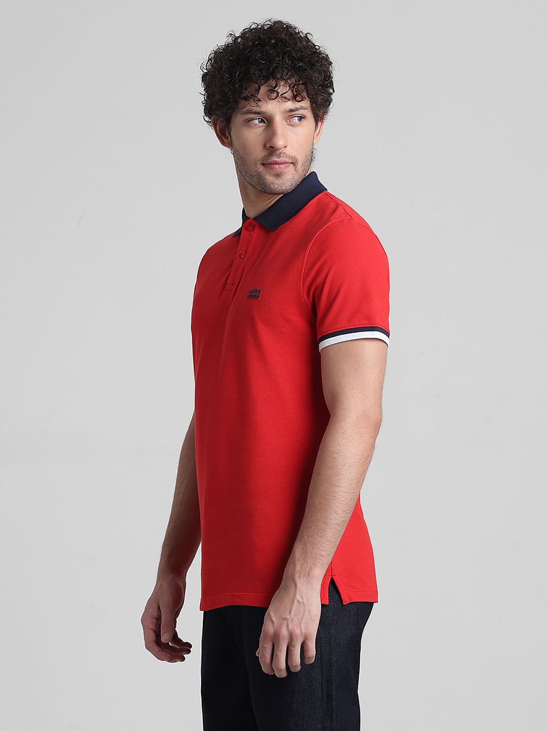 Red Contrast Tipping Cotton Polo