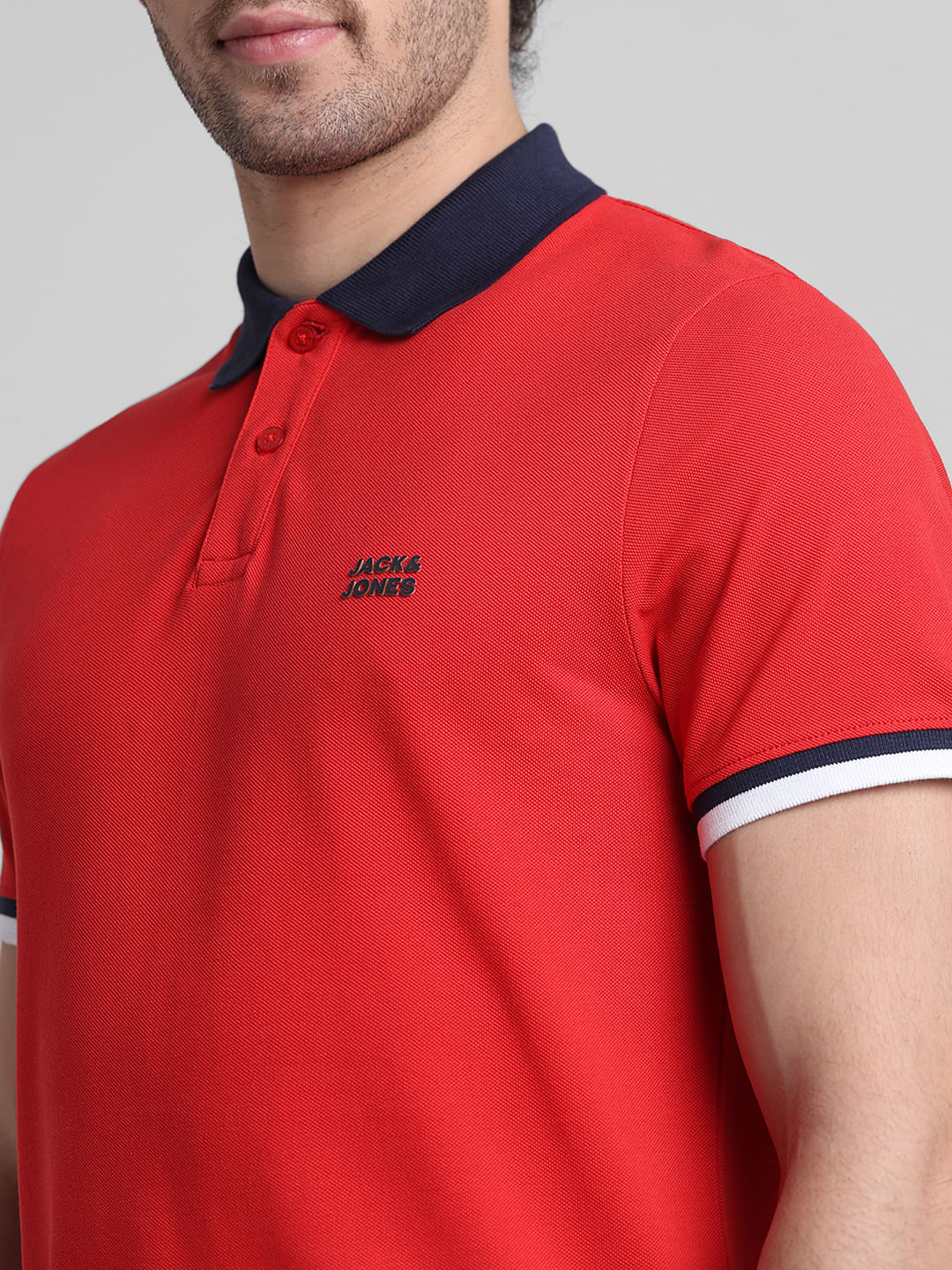 Red Contrast Tipping Cotton Polo