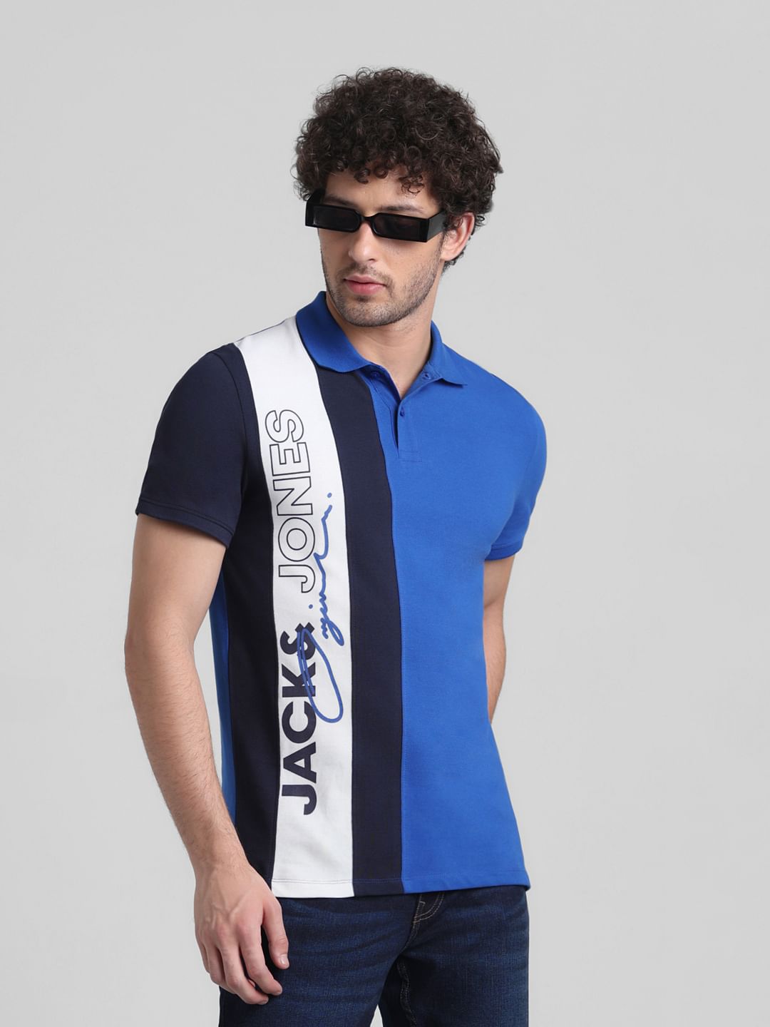 Blue Vertical Striped Cotton Polo