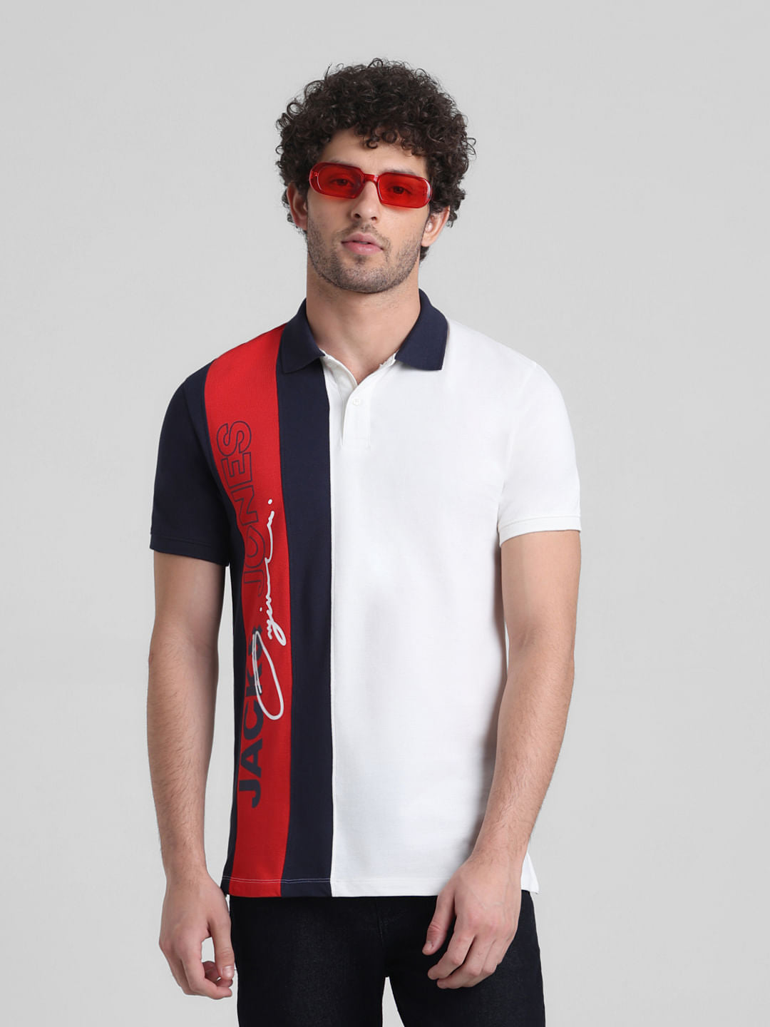 White Vertical Striped Cotton Polo - S