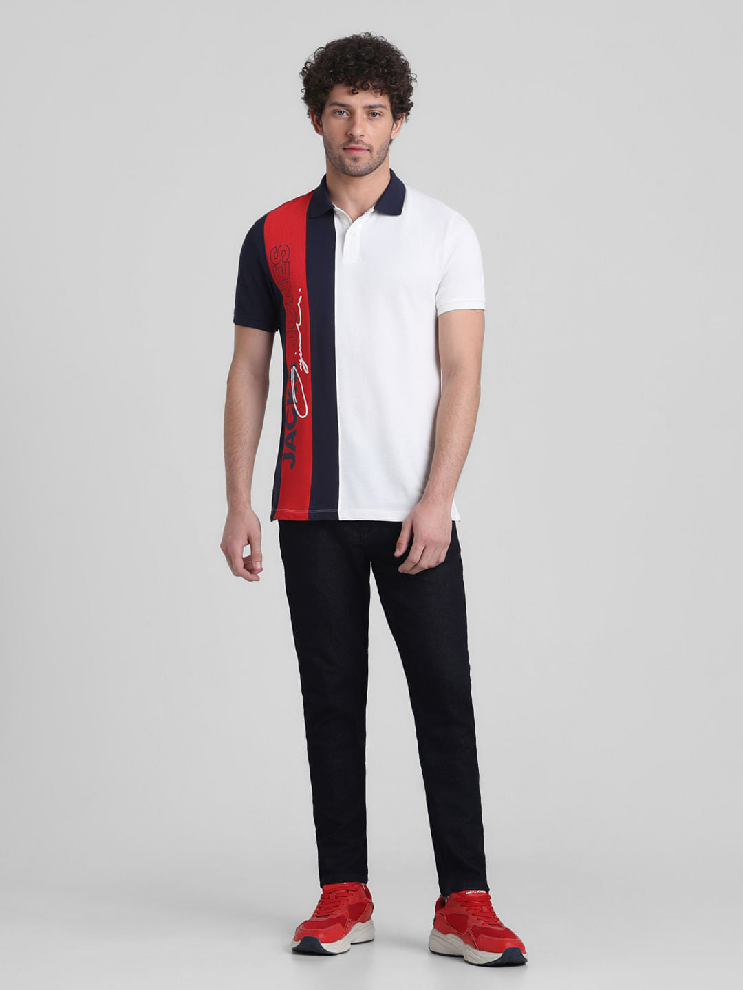 White Vertical Striped Cotton Polo