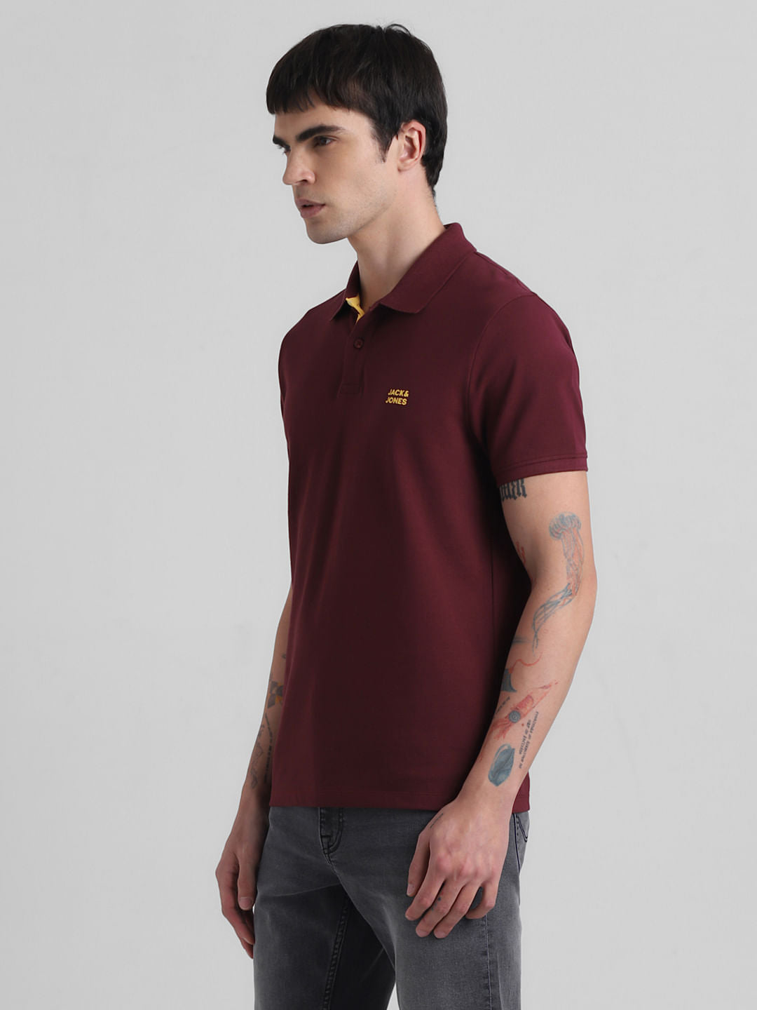 Maroon Logo Text Cotton Polo