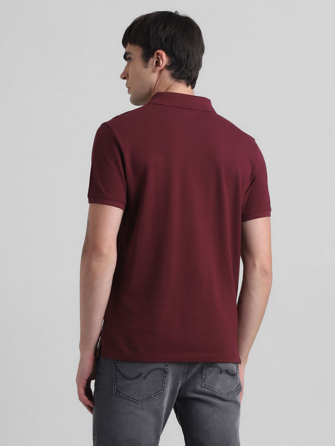 Maroon Logo Text Cotton Polo