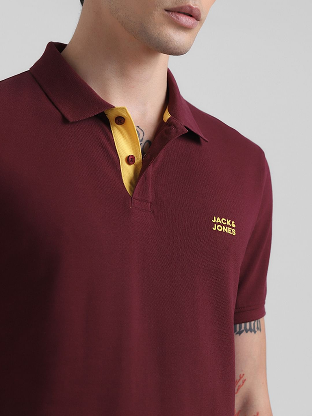 Maroon Logo Text Cotton Polo