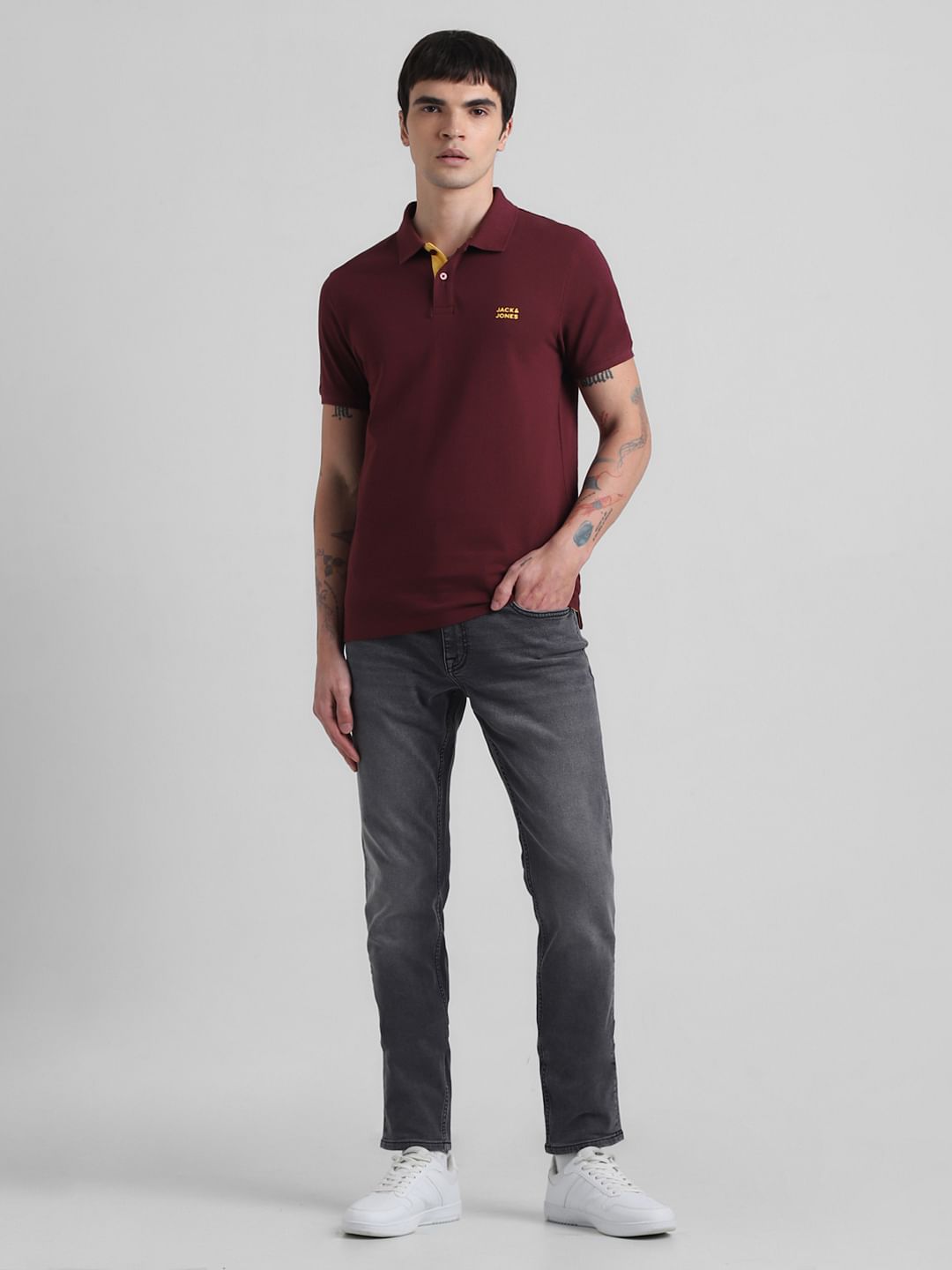 Maroon Logo Text Cotton Polo