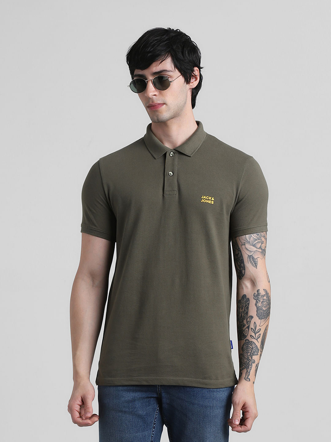 Green Logo Text Cotton Polo