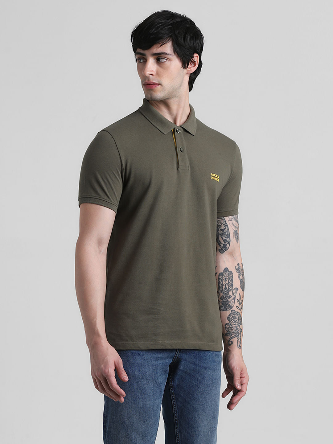 Green Logo Text Cotton Polo