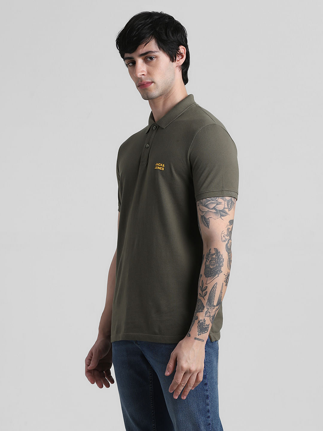 Green Logo Text Cotton Polo
