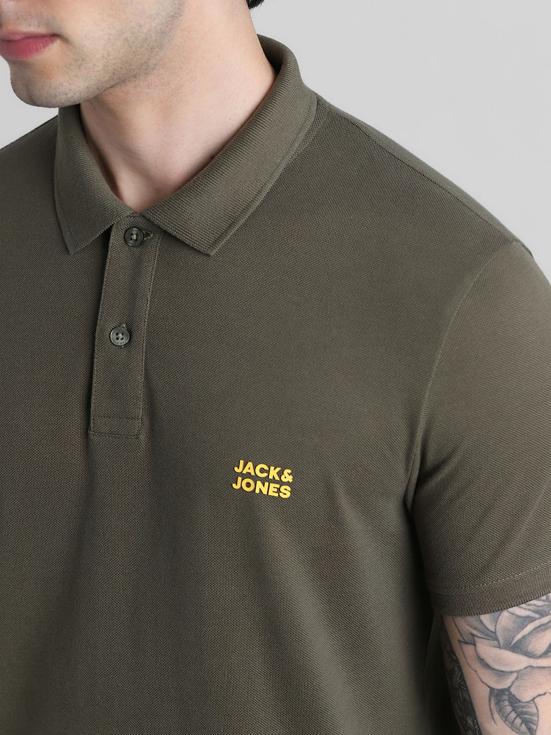 Green Logo Text Cotton Polo