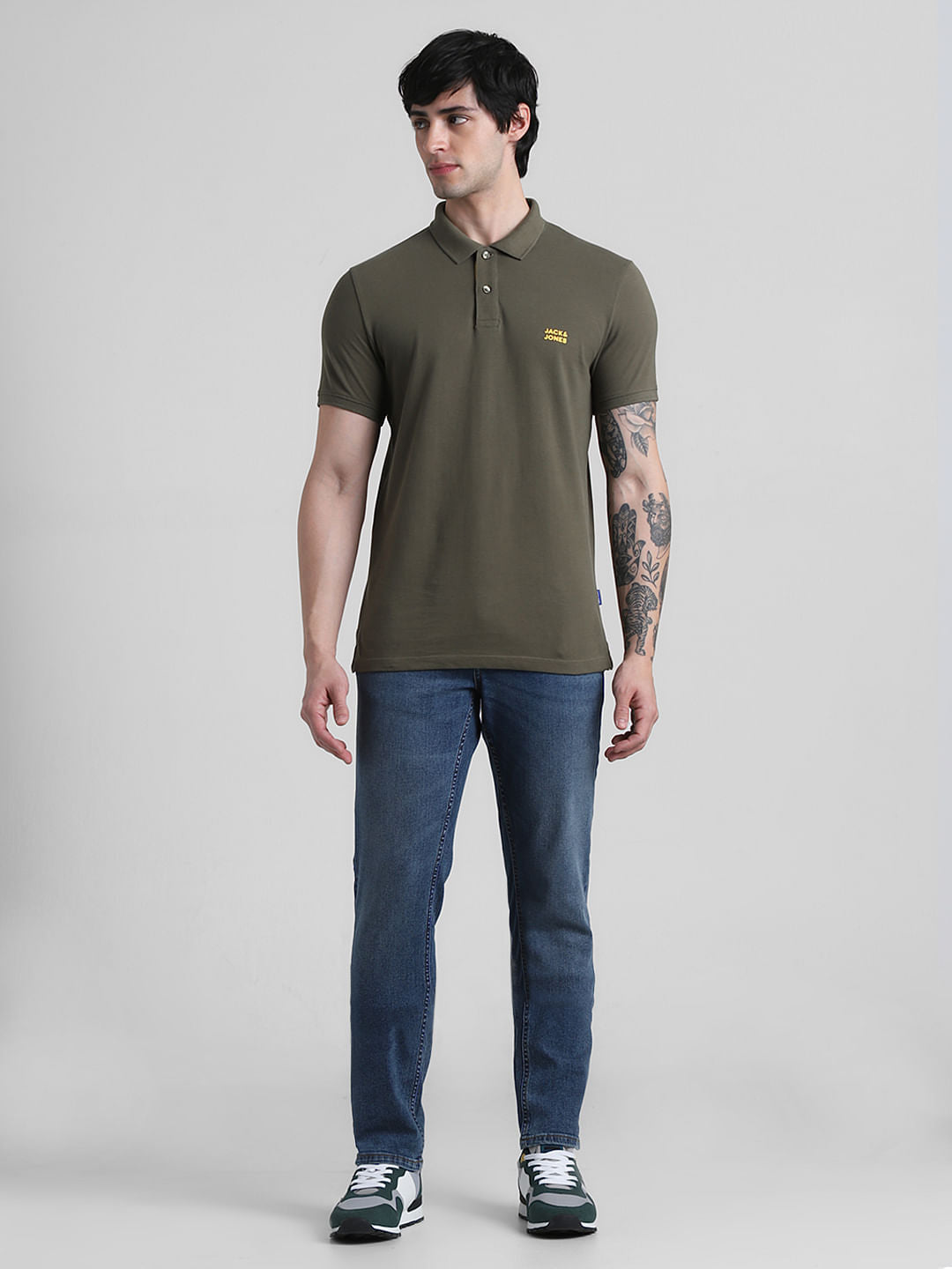 Green Logo Text Cotton Polo